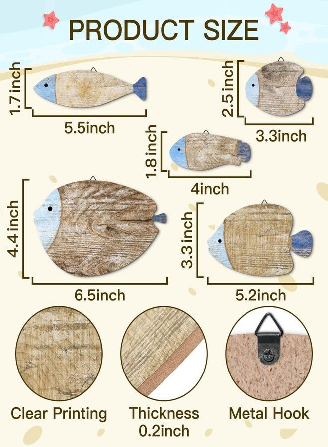 Putuo Decor 5 Pcs Rustic Weathered Wood Fish Wall Art Beach Nautical Wall Hanging Decor Ocean Fish Wall Sculpture for Home Bathroom Bedroom Lake House - Image 2